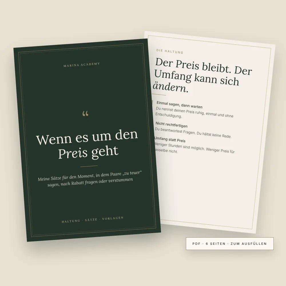 KI-generiertes Bild: PDF-Heft „Wenn es um den Preis geht“: Sätze und Vorlagen für Preisgespräche mit Brautpaaren
