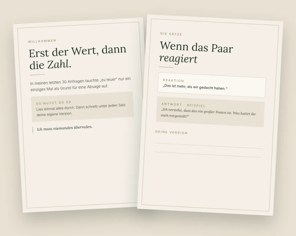 Einblick in das Heft: Seiten „Erst der Wert, dann die Zahl“ und „Wenn das Paar reagiert“